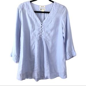 Malvin 100% Linen Blue Peasant 3/4 Sleeve Top